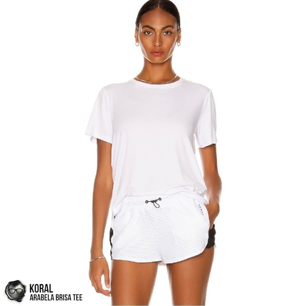 KORAL ARABELA BRISA MESH-BACK WORKOUT T-SHIRT IN WHITE WOMEN’S SIZE XS OVERSIZE